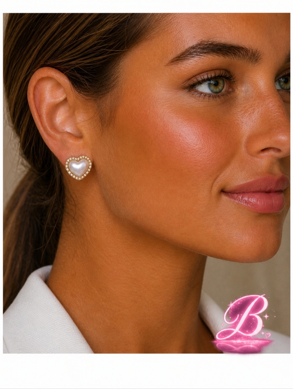 Pink Pearl Heart Accent Stud Earrings - NWT